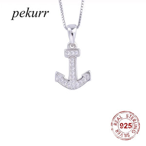 925 Silver Zircon Anchor Necklace for Women
