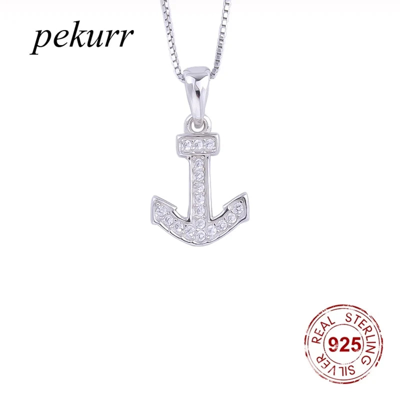 925 Silver Zircon Anchor Necklace for Women