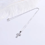 925 Silver Zircon Wide Cross Pendant Necklace for Women