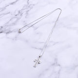 925 Silver Zircon Wide Cross Pendant Necklace for Women