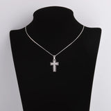 925 Silver Zircon Wide Cross Pendant Necklace for Women