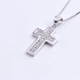 925 Silver Zircon Wide Cross Pendant Necklace for Women