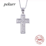 925 Silver Zircon Wide Cross Pendant Necklace for Women
