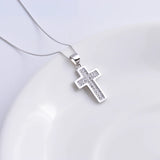 925 Silver Zircon Wide Cross Pendant Necklace for Women
