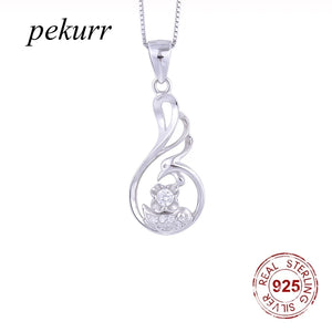 925 Silver Zircon Flower Peacock Necklace For Women