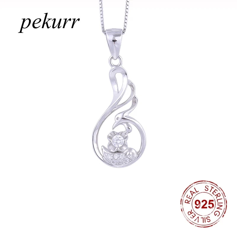 925 Silver Zircon Flower Peacock Necklace For Women