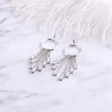 925 Silver Zircon Long Strip Curtain Drop Earrings For Women