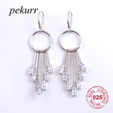 925 Silver Zircon Long Strip Curtain Drop Earrings For Women