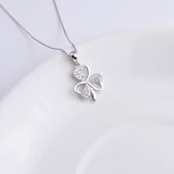 925 Silver Zircon 3 Leaf Clover Necklaces Heart Pendants Wedding Jewelry