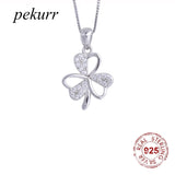 925 Silver Zircon 3 Leaf Clover Necklaces Heart Pendants Wedding Jewelry