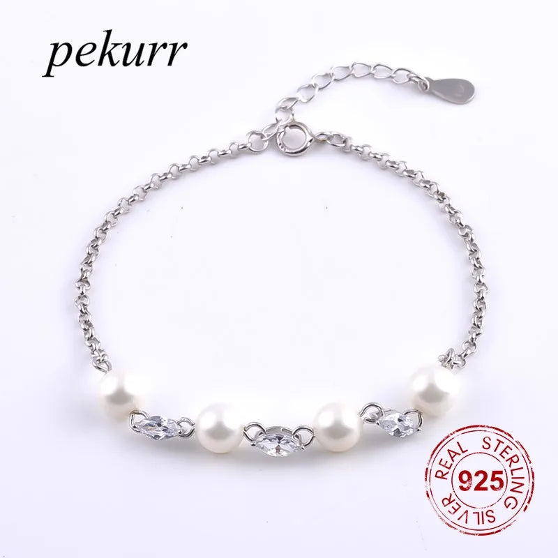 925 Silver Zircon Eye Pearl Bracelet For Women