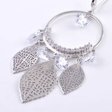 925 Silver Zircon Round Hoop Goldfish Drop Earrings Leaf Dangle Earring
