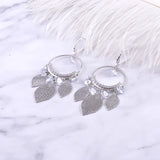 925 Silver Zircon Round Hoop Goldfish Drop Earrings Leaf Dangle Earring