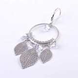 925 Silver Zircon Round Hoop Goldfish Drop Earrings Leaf Dangle Earring