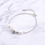 925 Silver Zircon Round Wheel Pearl Bracelet For Women