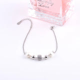 925 Silver Zircon Round Wheel Pearl Bracelet For Women