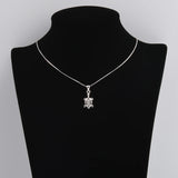 925 Silver Zircon Sea Turtle Pendant Necklace Hollow Female Animal Jewelry