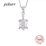 Pekurr 925 Silver Sea Turtle Necklace Zircon Pendant Women Fine Jewelry