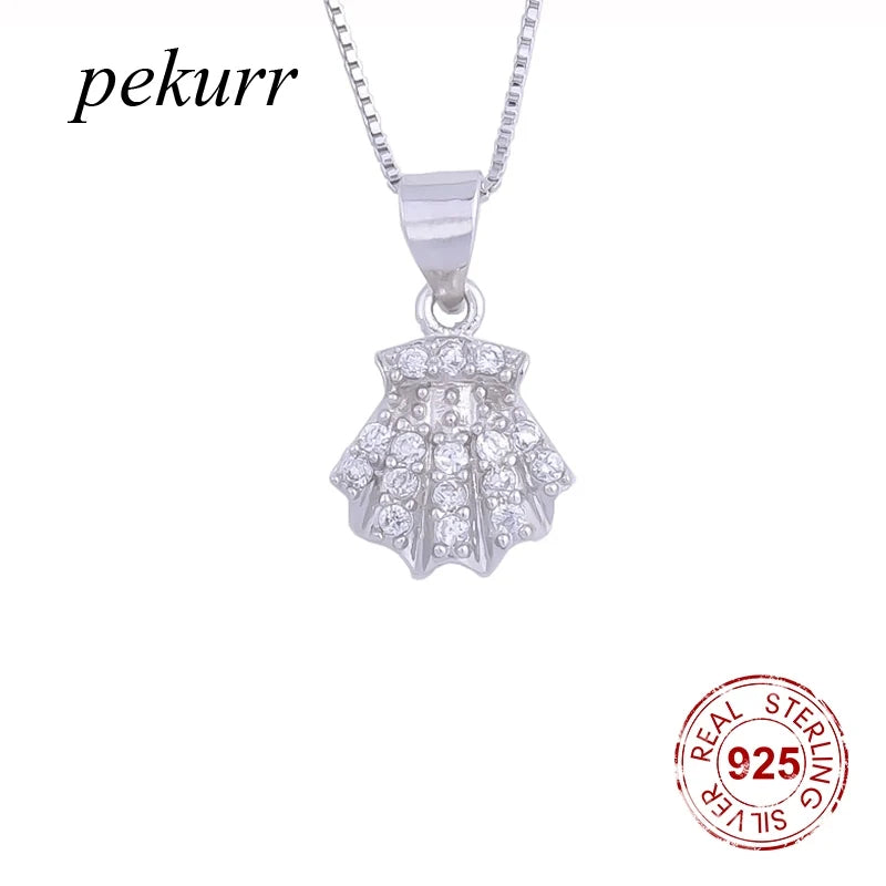 925 Silver Zircon Shell Boho Necklaces Women Ocean Sea Jewelry