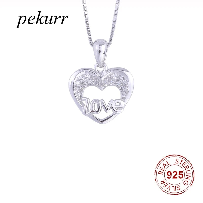 925 Sterling Silver Zircon Shell Heart LOVE Letter Necklace For Women