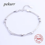 925 Sterling Silver Chain Box Cube Charms Bracelets Women Fine Jewelry