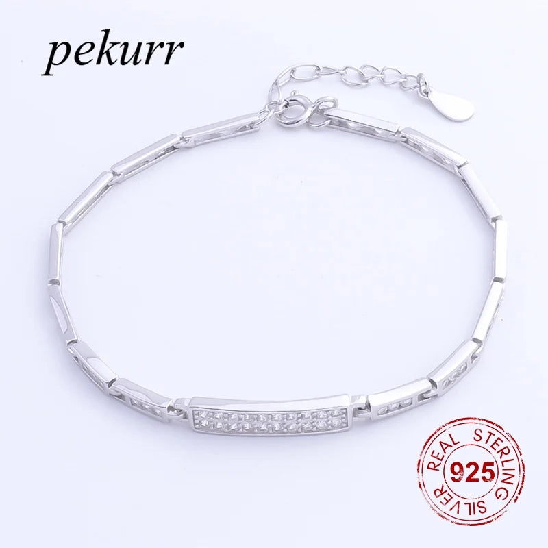 925 Sterling Silver CZ Beads Bracelet for Women