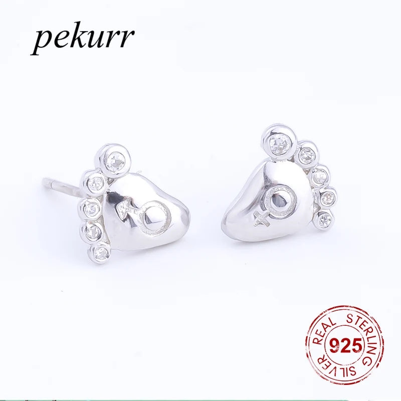 925 Silver Zircon Little Feet Stud Earrings For Women