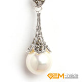 16mm Round Shell Pearl Beads & Marcasite Tibetan Silver Classical Pendant