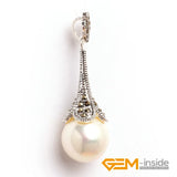 16mm Round Shell Pearl Beads & Marcasite Tibetan Silver Classical Pendant