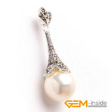 16mm Round Shell Pearl Beads & Marcasite Tibetan Silver Classical Pendant