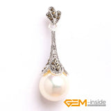 16mm Round Shell Pearl Beads & Marcasite Tibetan Silver Classical Pendant