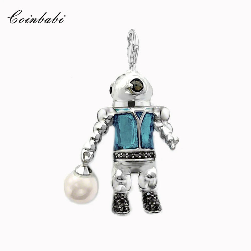 Aquanaut Diver Aliens Pearl 925 Sterling Silver Necklace Gift