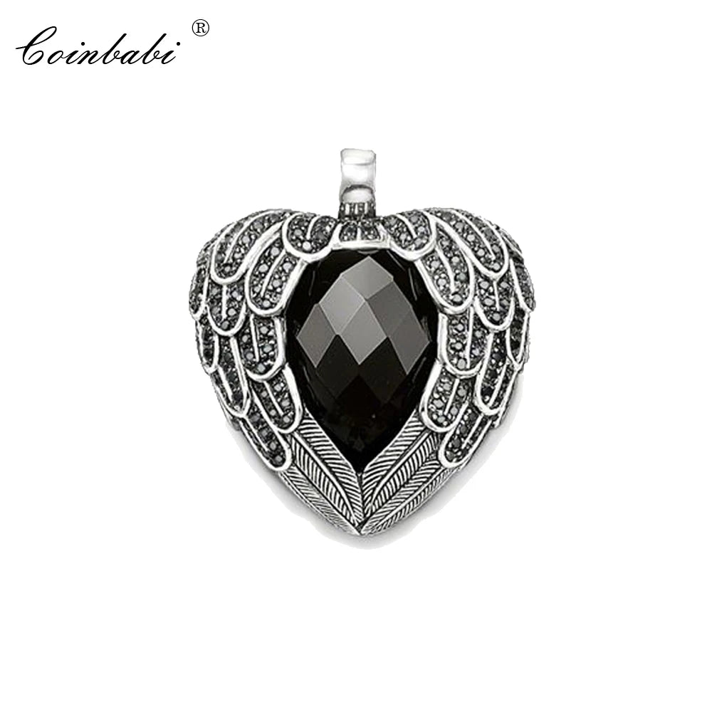 Winged Heart 925 Silver Pendant Vintage Gift Europe Key Chains Jewelry