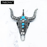 Bull Head 925 Silver Pendant Turquoise Jewelry Vintage Ethnic Gift