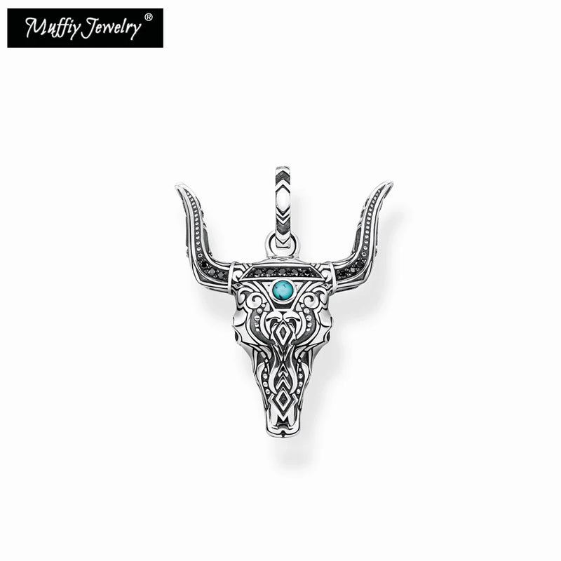 Bull Head Pendant 925 Sterling Silver Necklace Wild West Jewelry