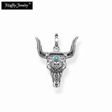 Bull Head Pendant 925 Sterling Silver Necklace Wild West Jewelry