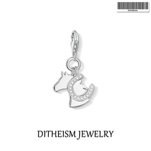 Horse & Horseshoe 925 Sterling Silver Charm for Bracelet Necklace