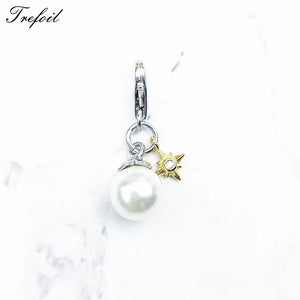 Pearl Pendant Charm Golden Star 925 Silver Jewelry Fit Bracelet Necklace