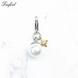 Pearl Pendant Charm Golden Star 925 Silver Jewelry Fit Bracelet Necklace