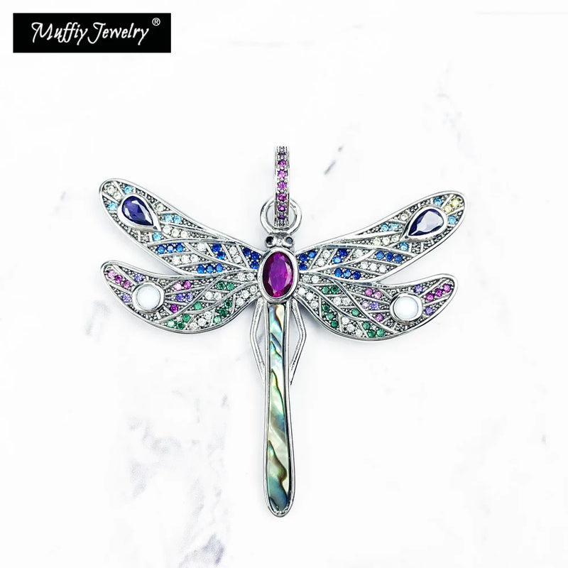 Colorful Dragonfly 925 Sterling Silver Pendant - Bohemian Gift for Women