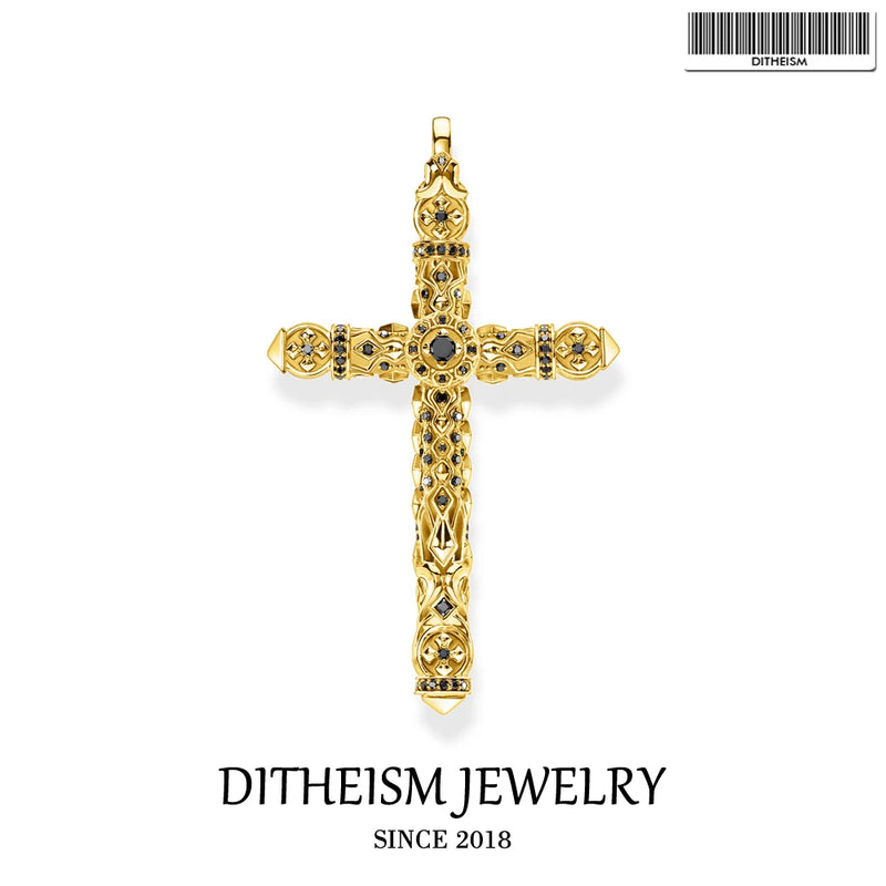 Pendant Cross 925 Sterling Silver with Stones Necklace Vintage Jewelry