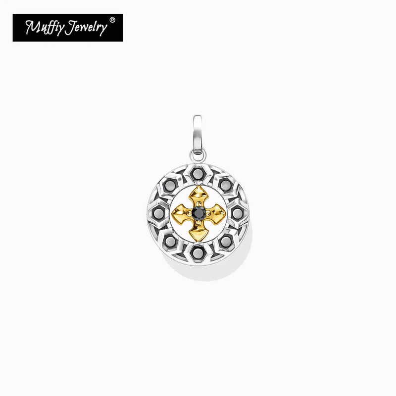 Bicolour Rotatable Cross Pendant 925 Sterling Silver Necklace Jewelry