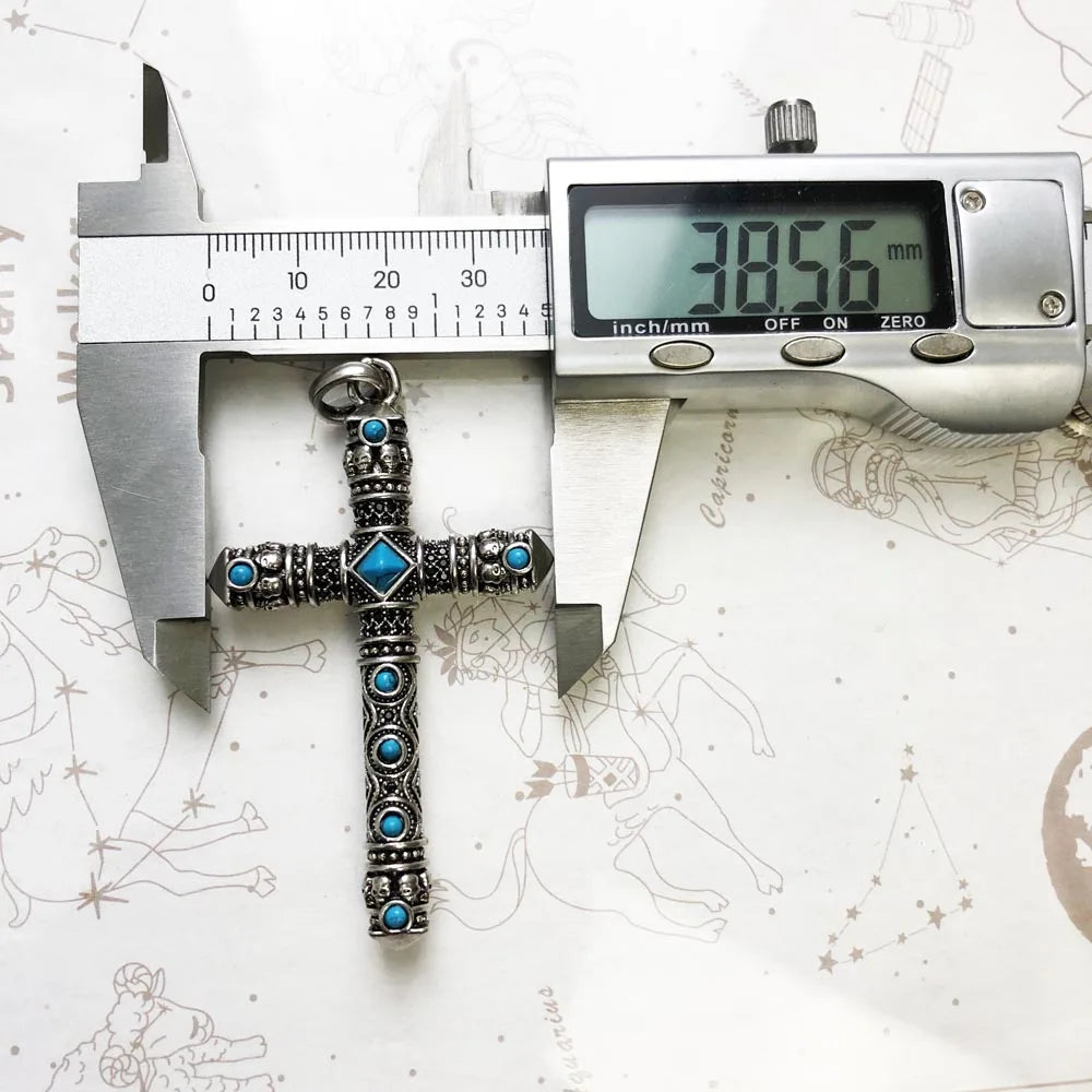 Dog Tag Pendant with Cross Stone and Feather Ornament