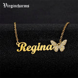 Vintage Butterfly Name Necklace Personalized Stainless Steel Jewelry