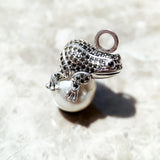Dark Green Frog & Pearl 925 Silver Europe Jewelry Gift