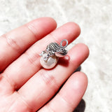 Dark Green Frog & Pearl 925 Silver Europe Jewelry Gift
