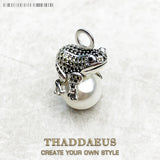 Dark Green Frog & Pearl 925 Silver Europe Jewelry Gift