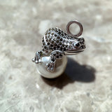 Dark Green Frog & Pearl 925 Silver Europe Jewelry Gift