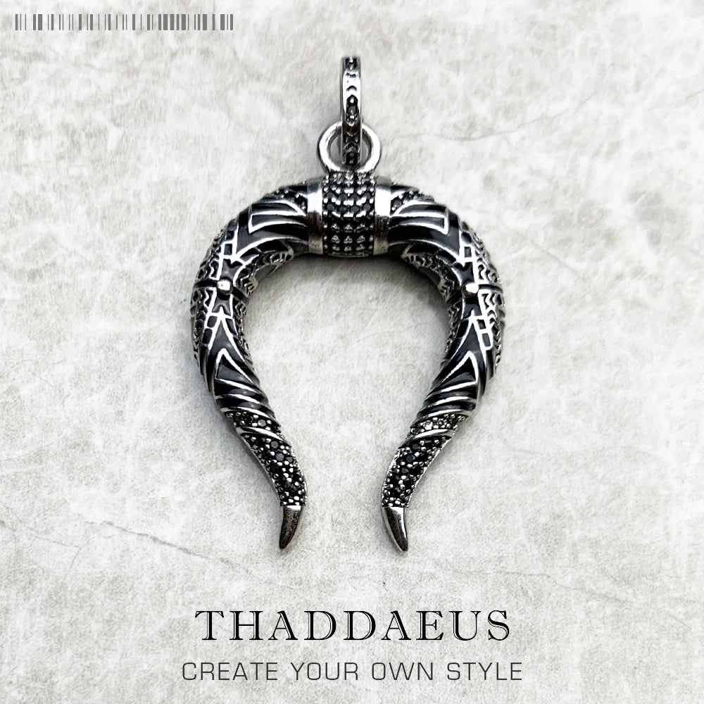 Dragon Horn Pendant Necklace 925 Sterling Silver Vintage Jewelry Gift