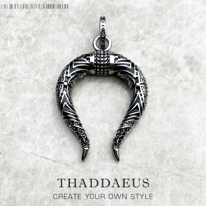 Dragon Horn Pendant Necklace 925 Sterling Silver Vintage Jewelry Gift